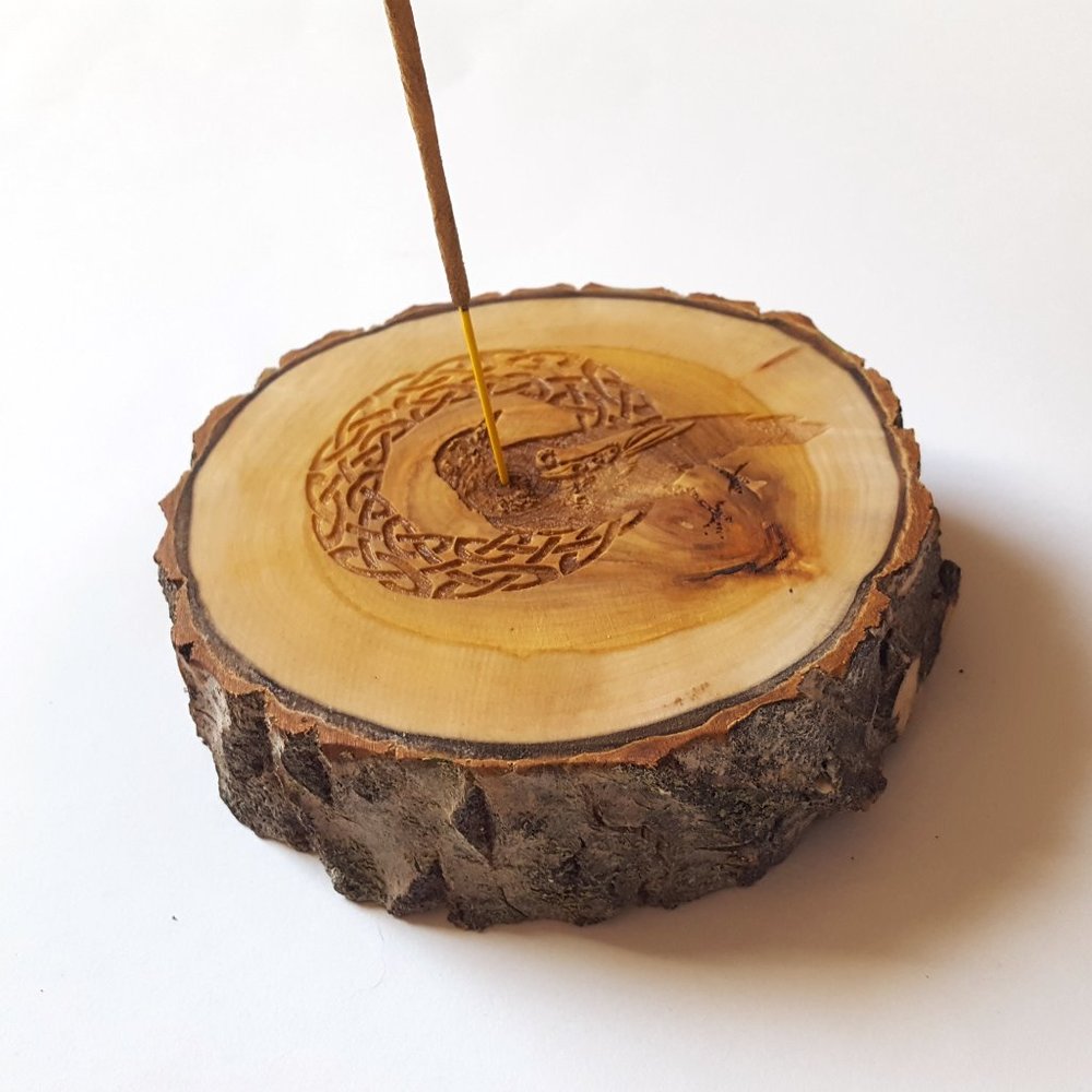 Celtic Raven Wooden Incense Stick Holder Ash Catch